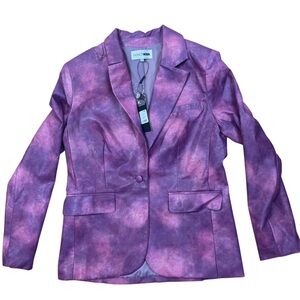 NWT Artsy Purple Cloud Artsy Faux Blazer Tie Dye Med Pink Suit Jacket Bold Max